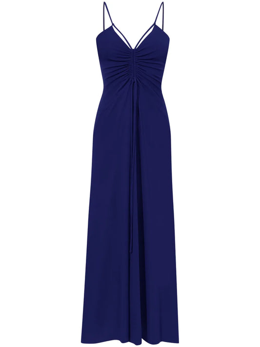 Gathered-Neckline Sleeveless Long Dress