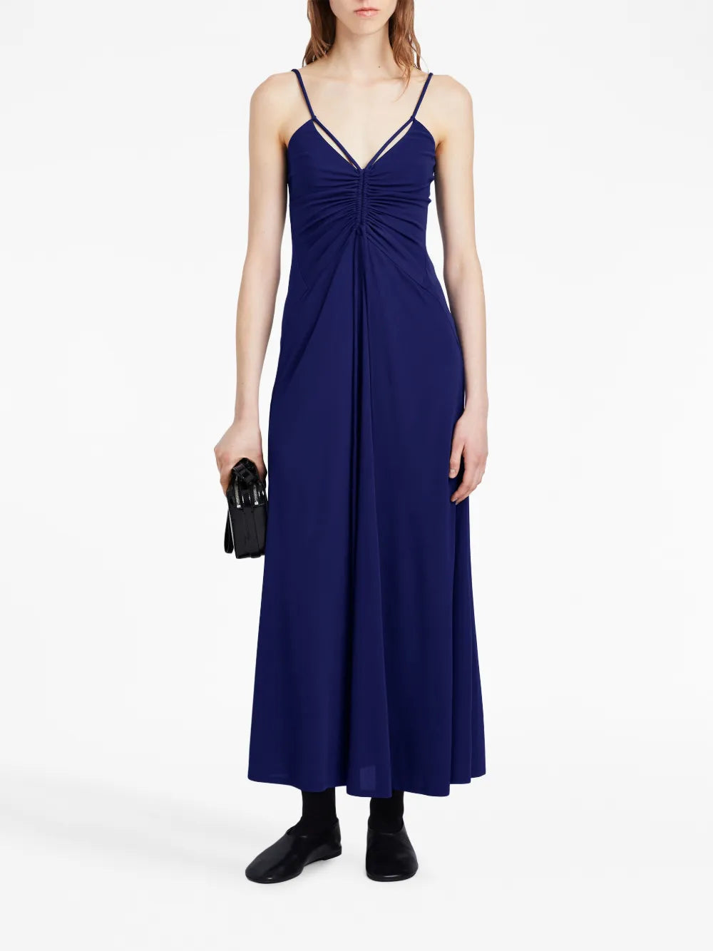 Gathered-Neckline Sleeveless Long Dress