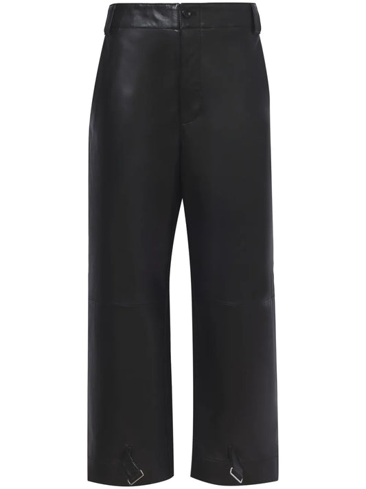 Leather Cropped Straight-Leg Trousers