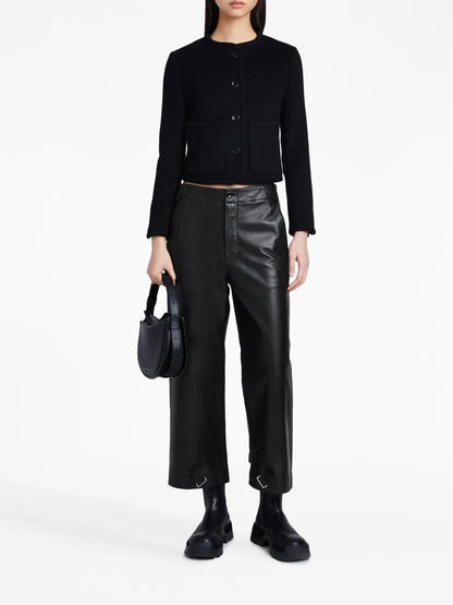 Leather Cropped Straight-Leg Trousers