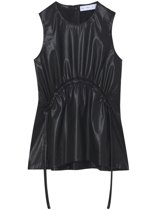 Drawstring-Detail Faux-Leather Top
