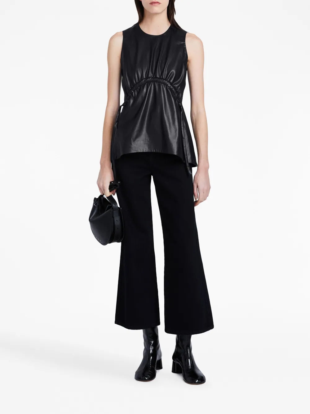 Drawstring-Detail Faux-Leather Top