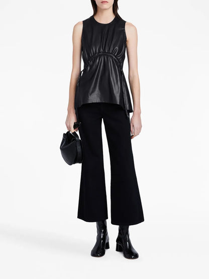 Drawstring-Detail Faux-Leather Top