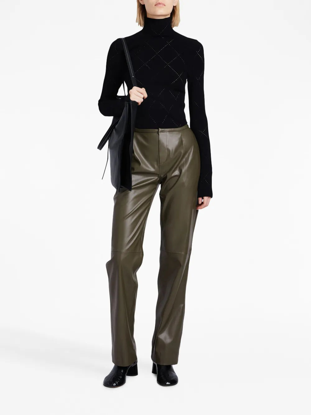 Faux-Leather Straight-Leg Trousers