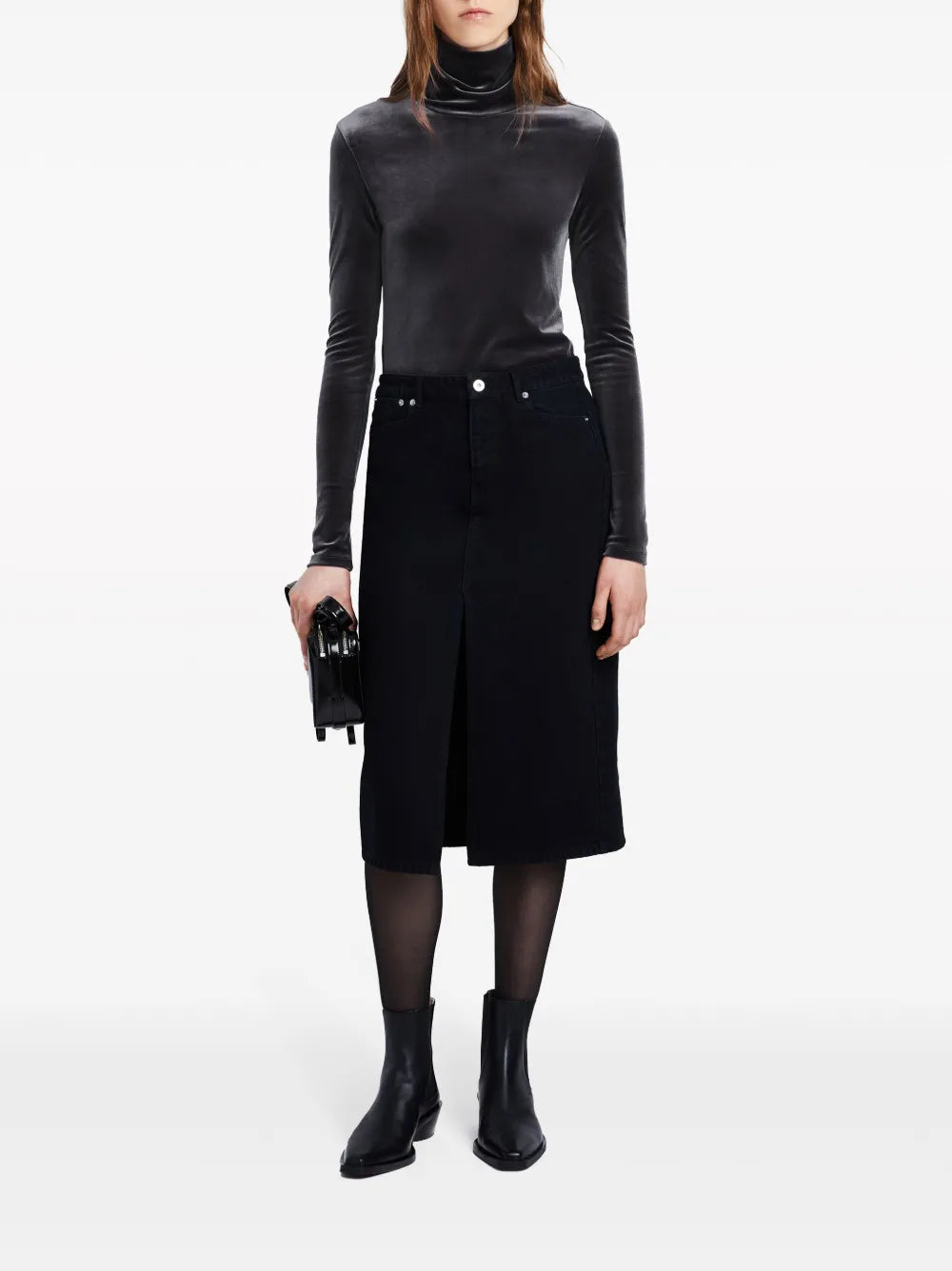 Velvet-Effect Roll-Neck Top
