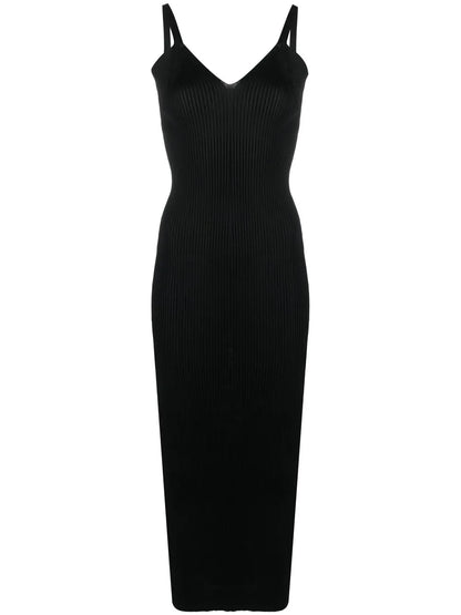 V-Neck Ribbed-Knit Dress