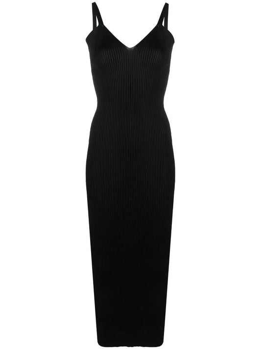 V-Neck Ribbed-Knit Dress