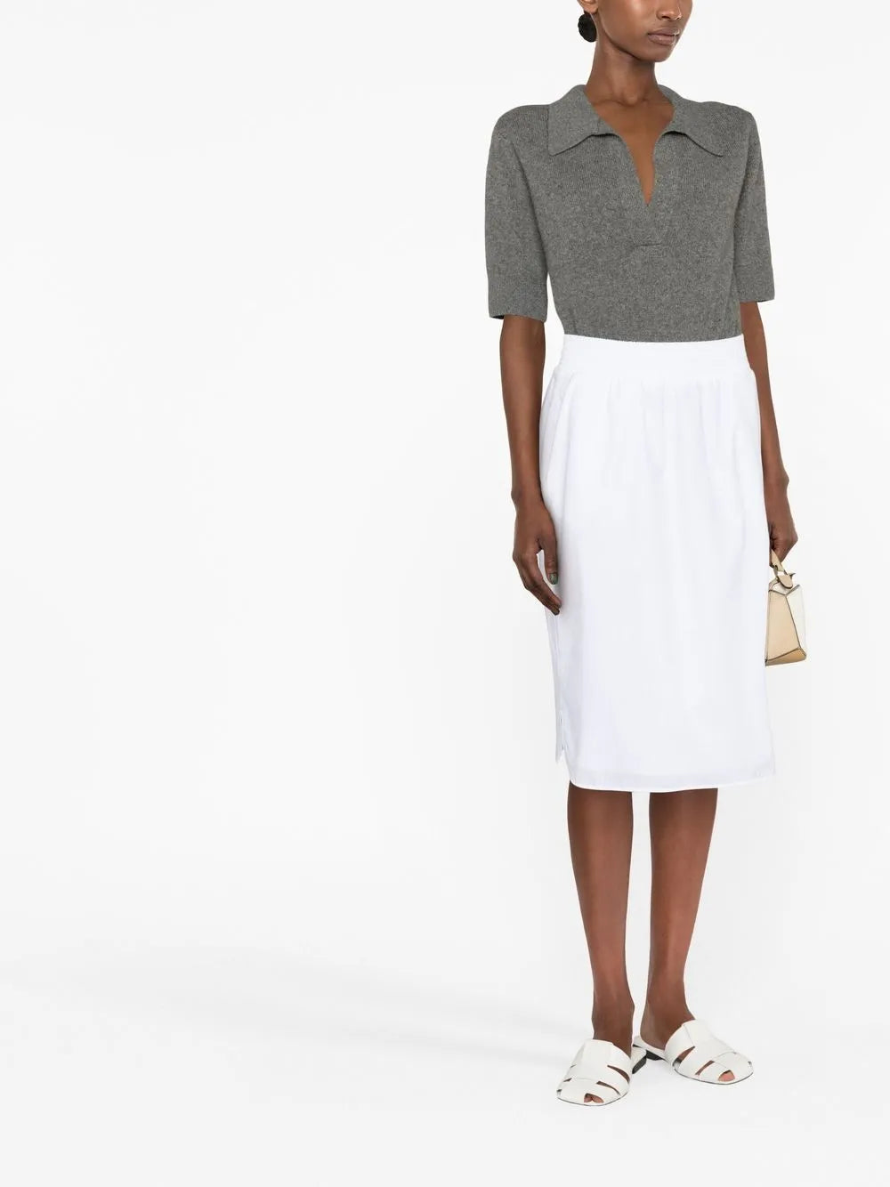 Elasticated-Waist Midi Skirt