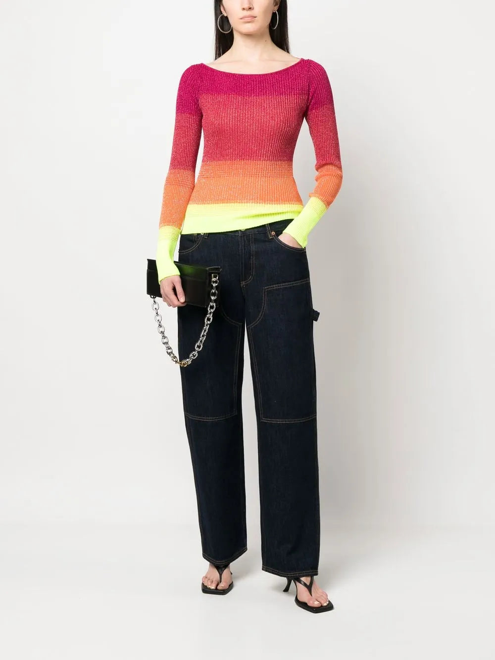 Colour-Block Ribbed-Knit Jumper