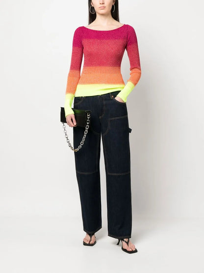 Colour-Block Ribbed-Knit Jumper