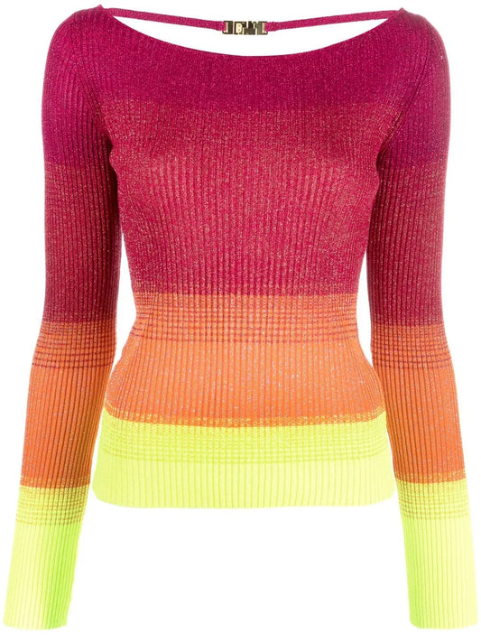 Colour-Block Ribbed-Knit Jumper