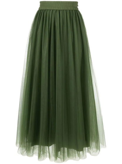High-Waist Tulle Midi Skirt