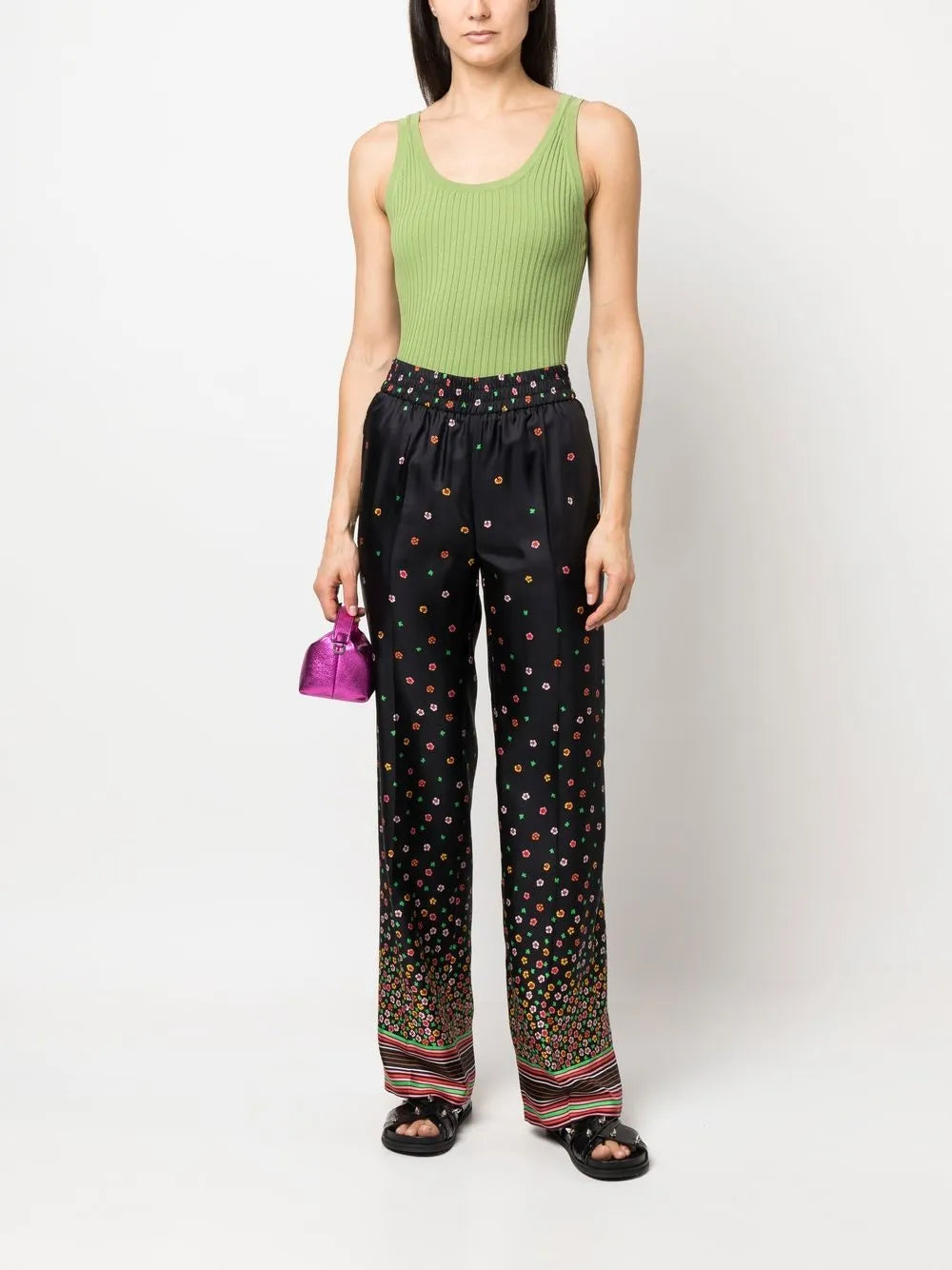 Floral-Print Silk Trousers
