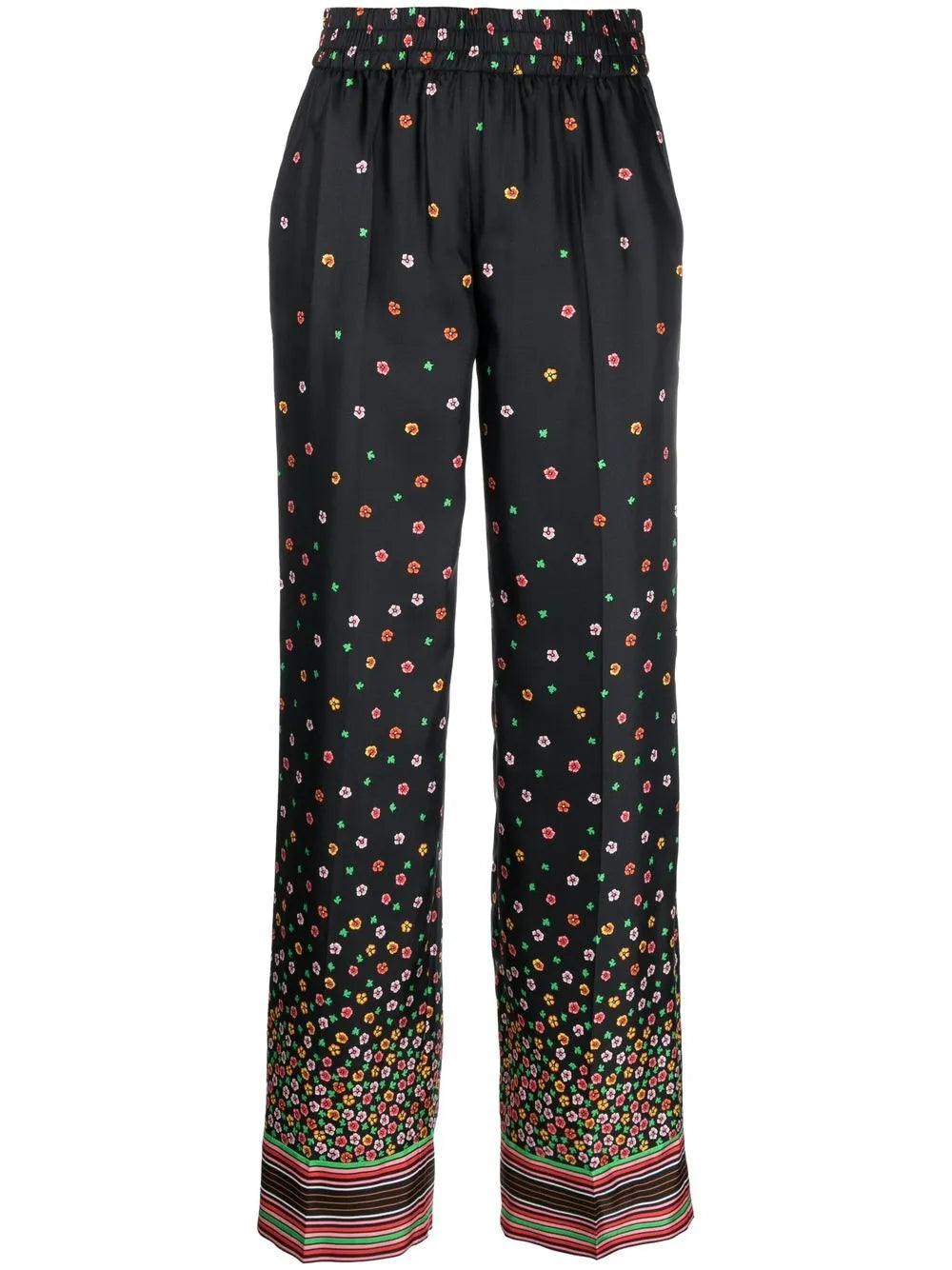 Floral-Print Silk Trousers