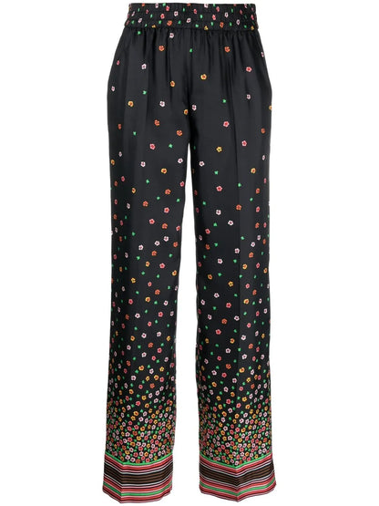 Floral-Print Silk Trousers