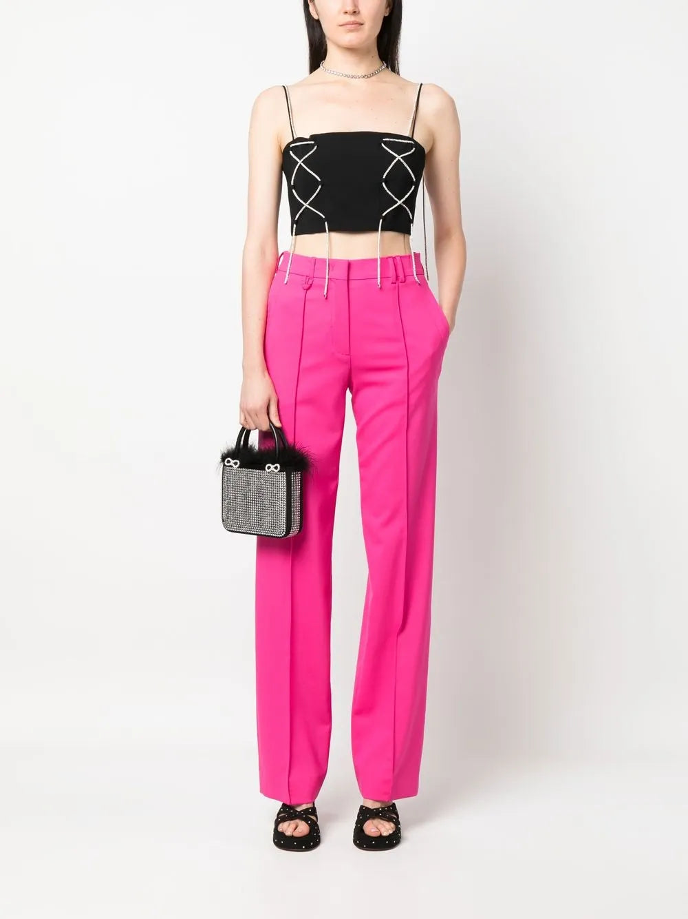 Rhinestone-Straps Cropped Top