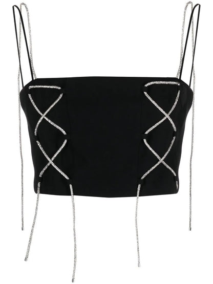 Rhinestone-Straps Cropped Top