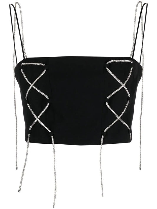 Rhinestone-Straps Cropped Top