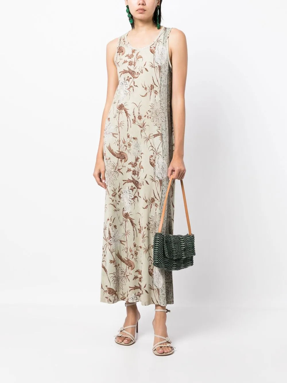 Botanical-Print Midi Dress