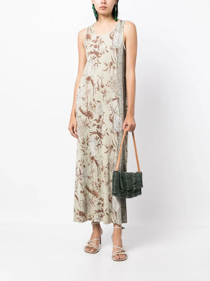 Botanical-Print Midi Dress