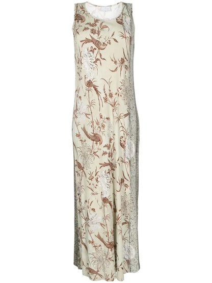 Botanical-Print Midi Dress