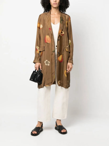 Fruit-Print Single-Breasted Coat