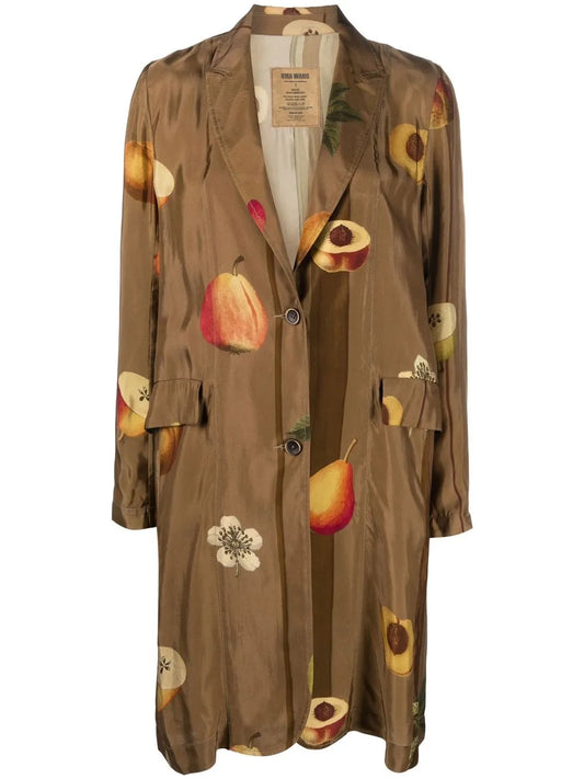 Fruit-Print Single-Breasted Coat