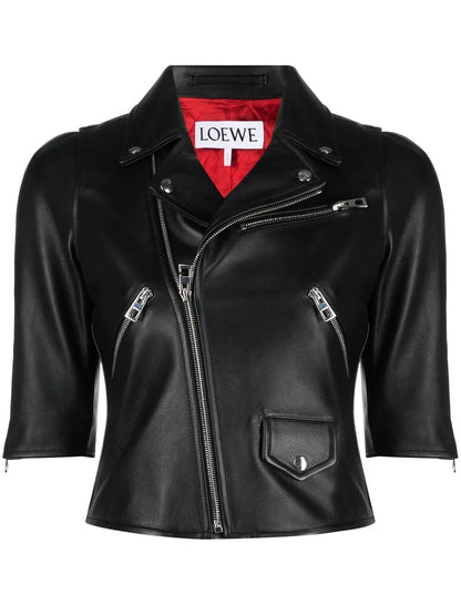 Three-Quarter Sleeve Leather Jacket
