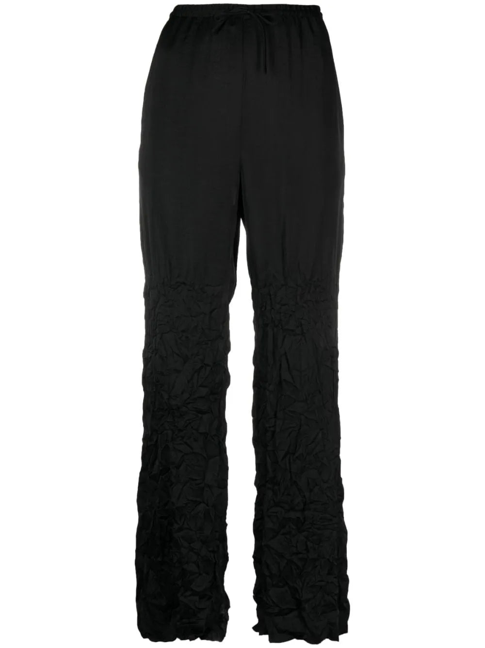 Drawstring-Waist Crinkled Straight Trousers