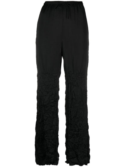Drawstring-Waist Crinkled Straight Trousers