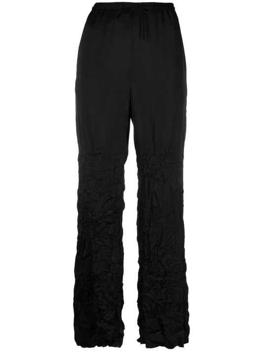 Drawstring-Waist Crinkled Straight Trousers