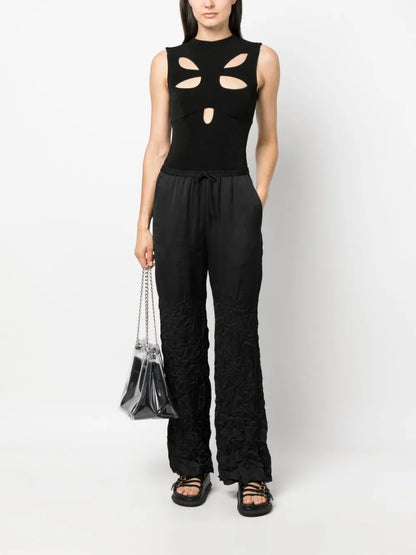 Drawstring-Waist Crinkled Straight Trousers