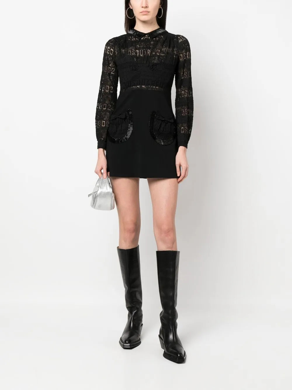 Logo-Lace Long-Sleeve Minidress