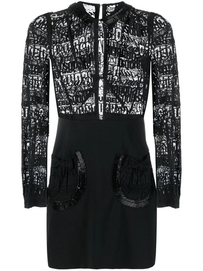 Logo-Lace Long-Sleeve Minidress