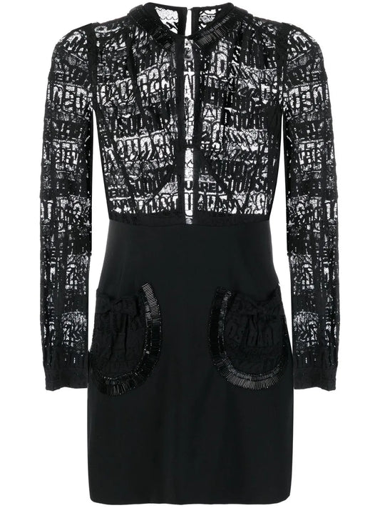Logo-Lace Long-Sleeve Minidress