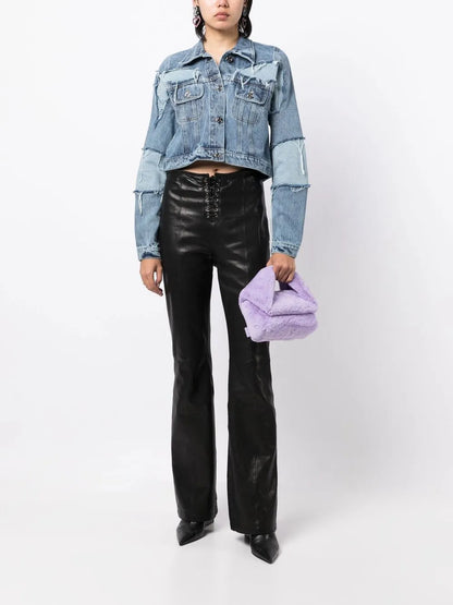 Cropped Distressed-Detail Denim Jacket