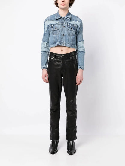 Cropped Distressed-Detail Denim Jacket
