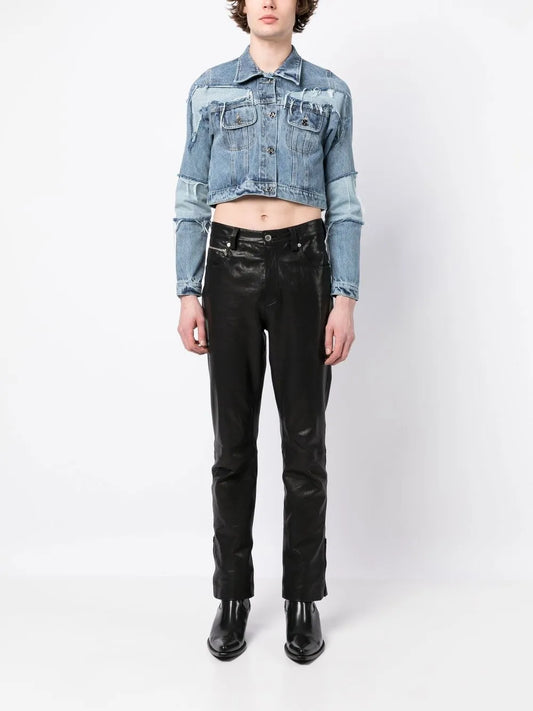 Cropped Distressed-Detail Denim Jacket