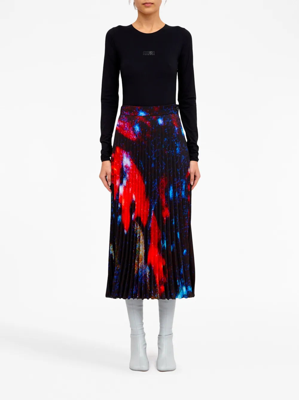 Abstract-Print Pleated Skirt