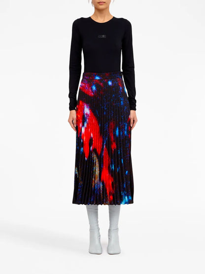 Abstract-Print Pleated Skirt