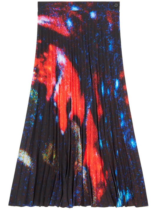 Abstract-Print Pleated Skirt