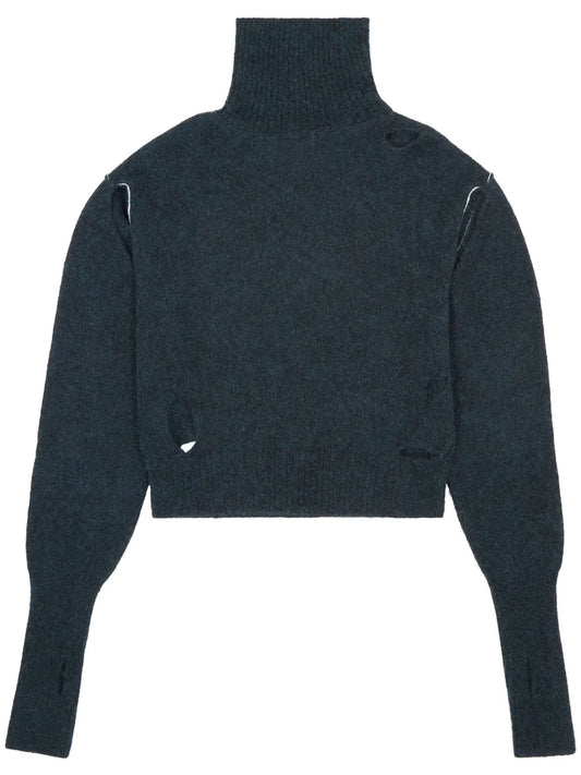 Distressed High-Neck Jumper