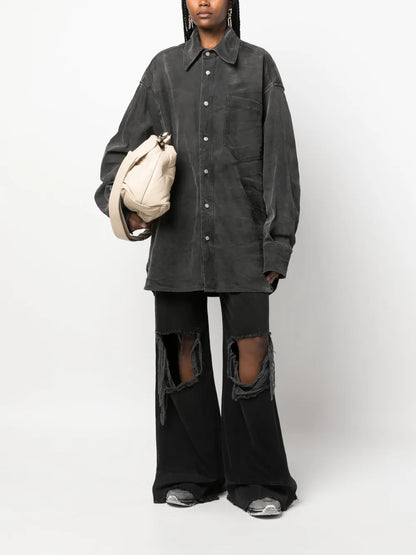Crease-Effect Denim Shirt