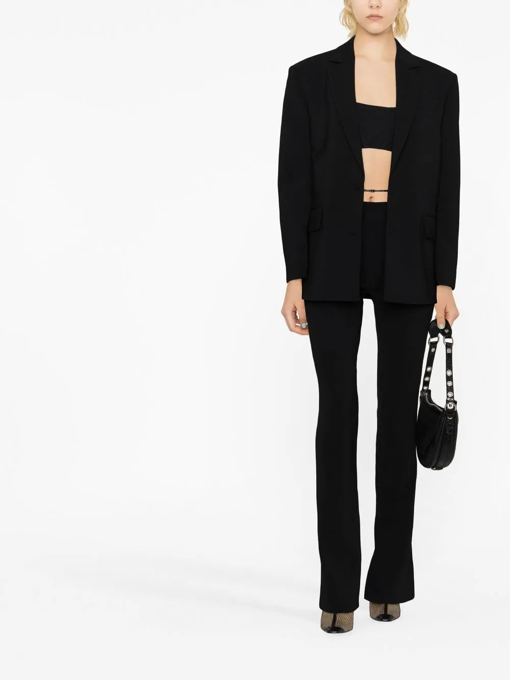 Strap-Detail Flared Trousers