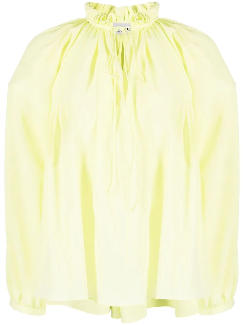 Pleated-Neckline Silk Blouse