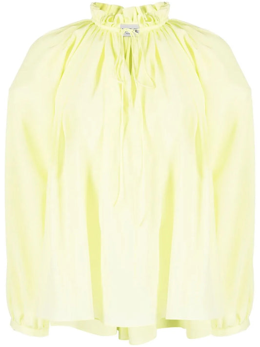 Pleated-Neckline Silk Blouse
