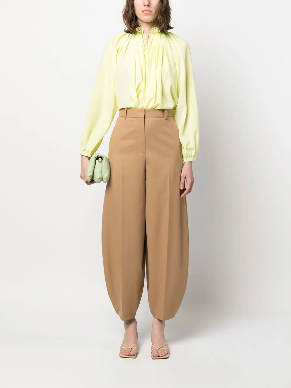 Pleated-Neckline Silk Blouse