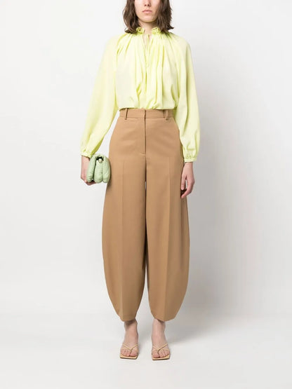 Pleated-Neckline Silk Blouse