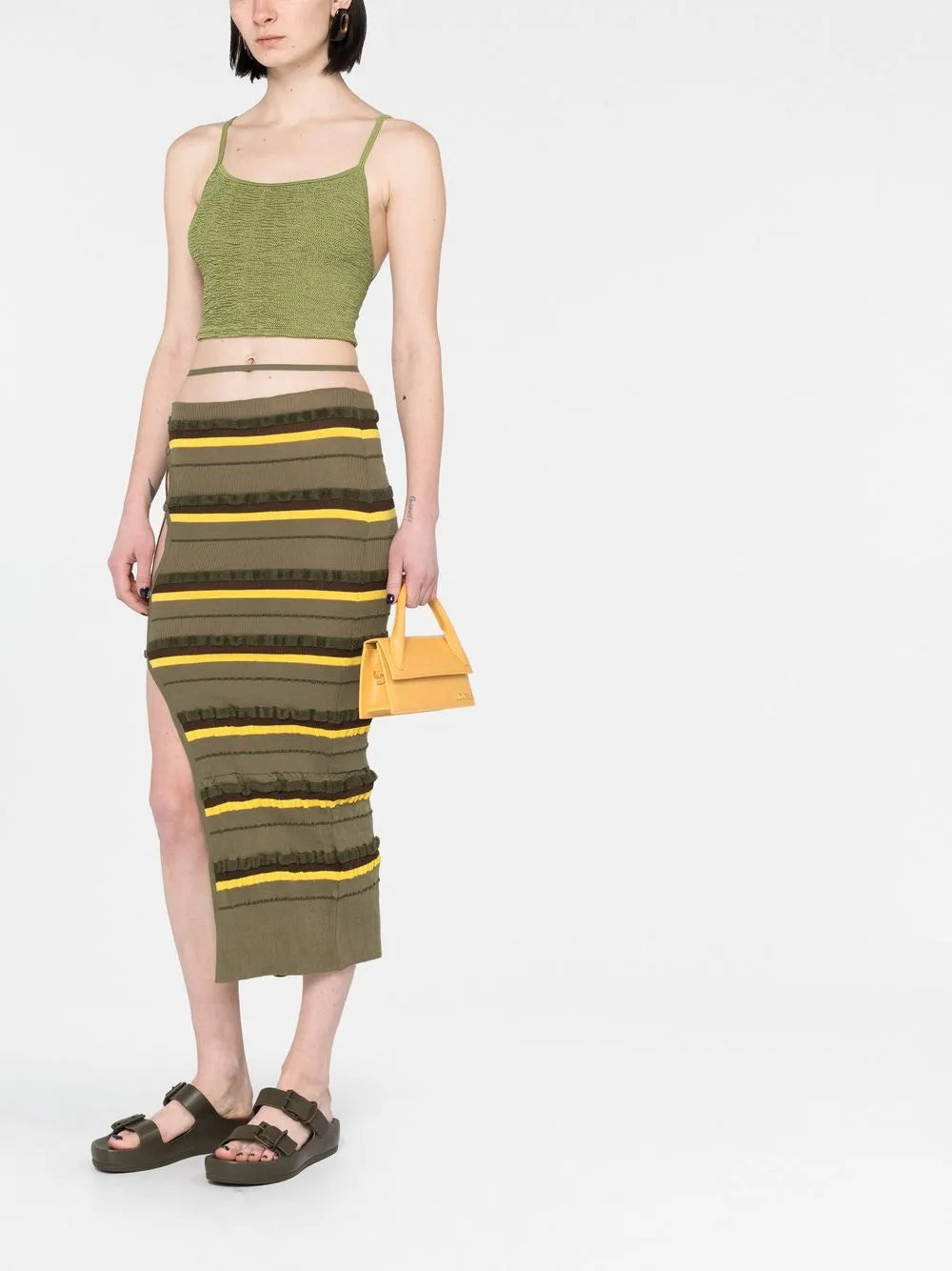 Ribbed-Knit Striped Midi Skirt