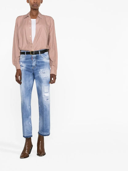 Distressed Straight-Leg Jeans